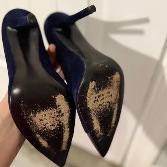 Stuart Weitzman suede pointed-toe heels, navy blue, size 7 - Picture 3 of 9